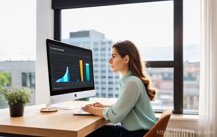 사용자 세그먼트 발굴을 위한 데이터 시각화 기법 - **Prompt 1: Data-Driven Clarity for Bloggers**
A realistic, high-definition image of a focused f...