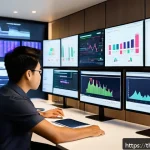 Home 20 다양한 산업에서의 사용자 세그먼트 사례 - A modern digital marketing office scene showing a diverse team of professionals analyzing real-time ...