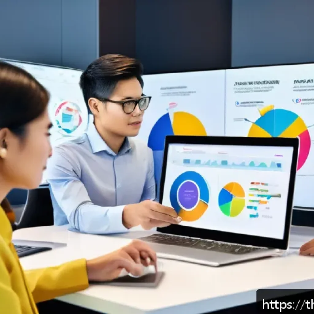 데이터 기반 사용자 세그먼트 분석 방법 - A modern Thai business office scene showing a diverse team of marketing professionals analyzing cust...