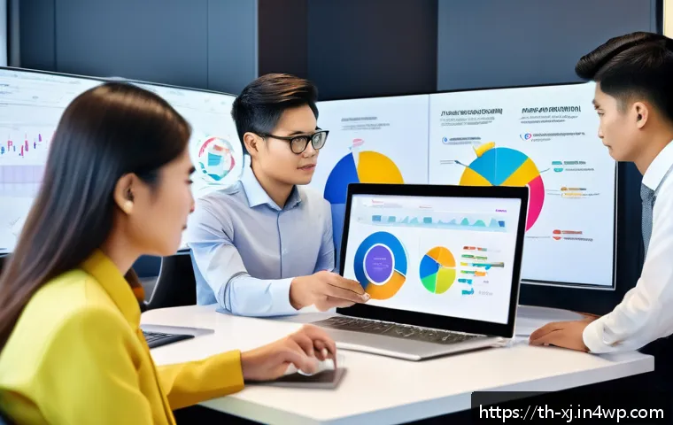 데이터 기반 사용자 세그먼트 분석 방법 - A modern Thai business office scene showing a diverse team of marketing professionals analyzing cust...