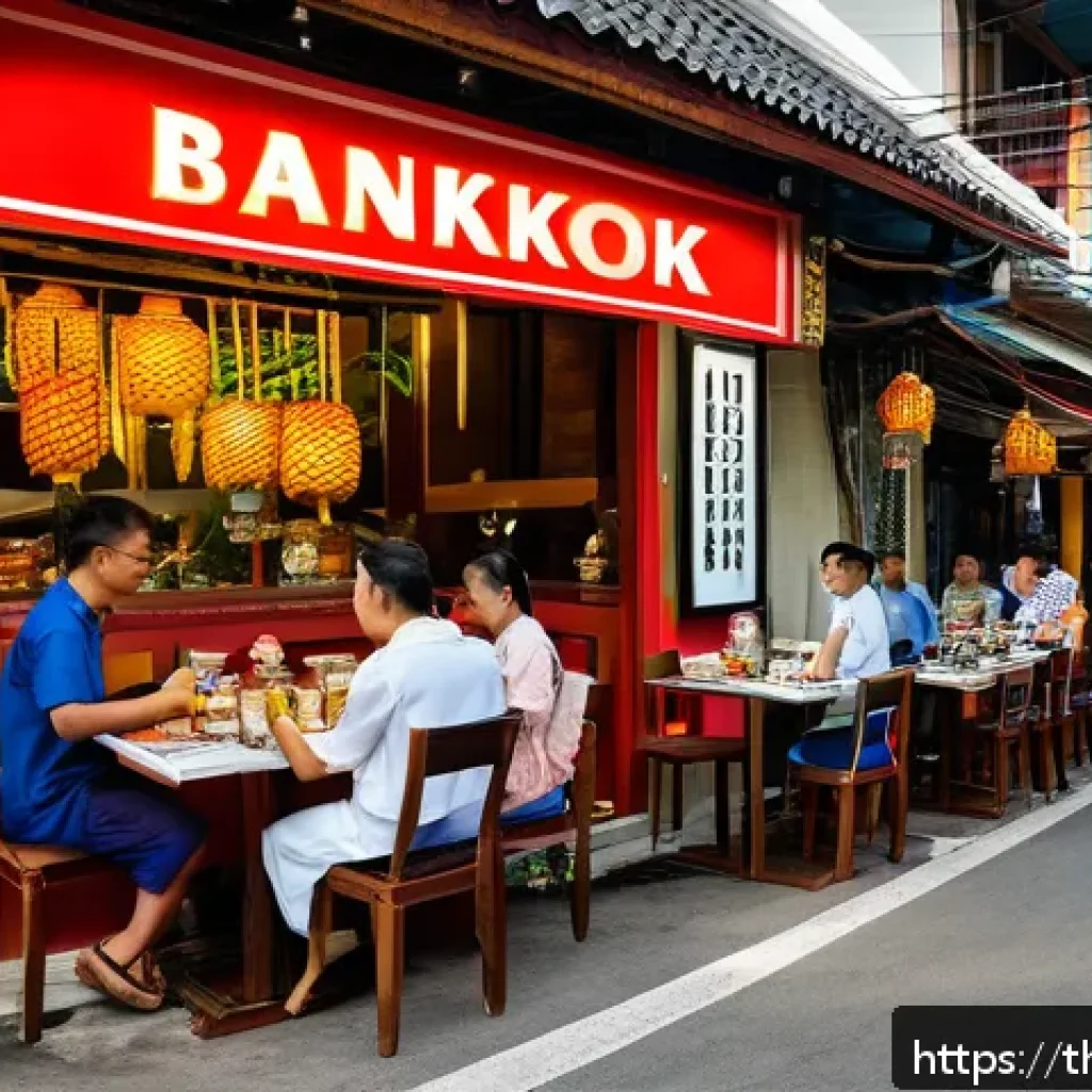 사용자 세그먼트 발굴에 필요한 데이터 유형 - A modern Bangkok street scene featuring a vibrant Thai restaurant during lunchtime, with diverse cus...