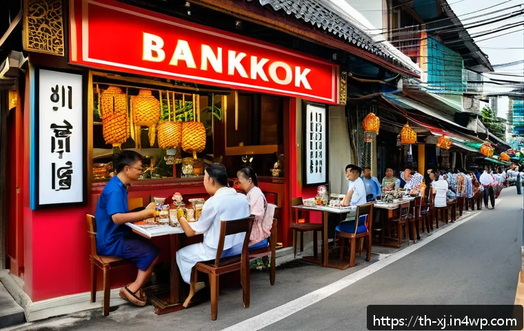 사용자 세그먼트 발굴에 필요한 데이터 유형 - A modern Bangkok street scene featuring a vibrant Thai restaurant during lunchtime, with diverse cus...
